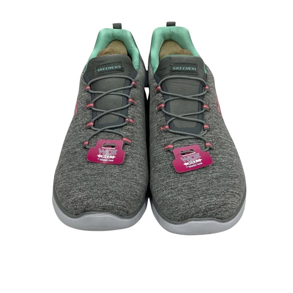 Skechers Sport Summits Grey Pink Mint Wide Fit Memory Foam Sneakers 12983W US 10 - Picture 2 of 6